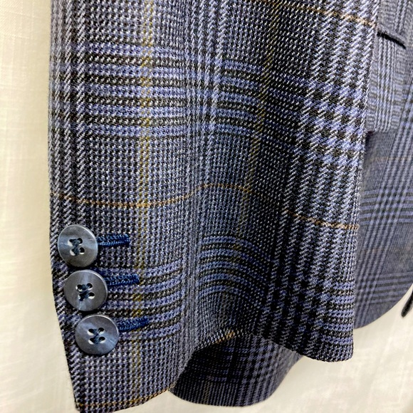 Irish 100% Wool Sports Coat 38R Blue Glen Plaid Pattern Club Le Tricot Marine - Picture 7 of 12